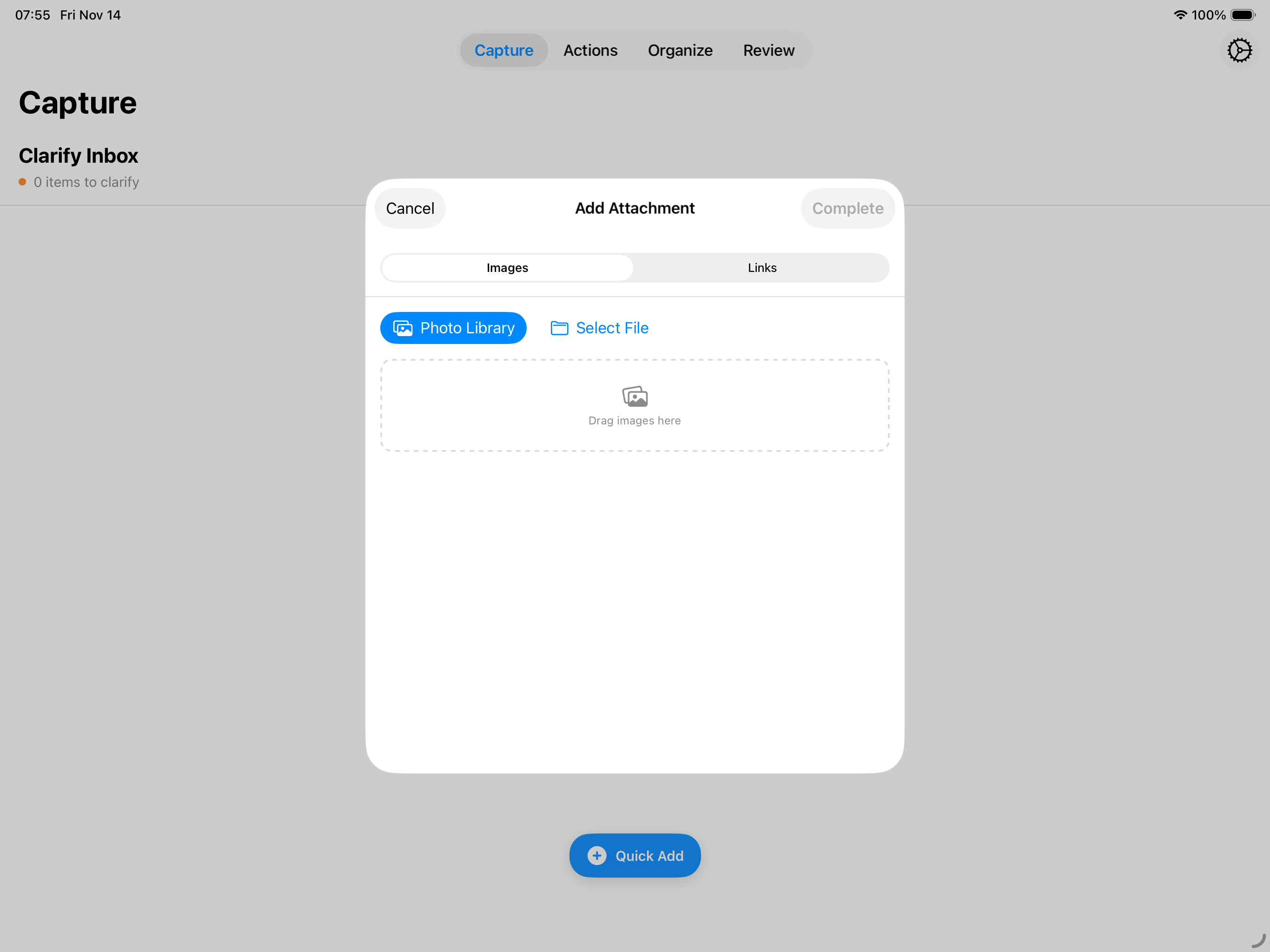 iPad add attachment entry